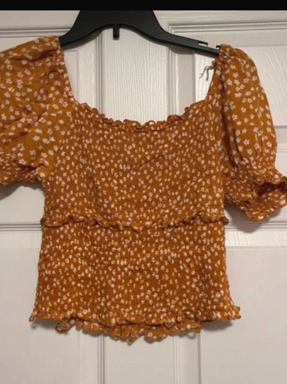 Derek Heart Rust Orange Floral Smocked Crop Top